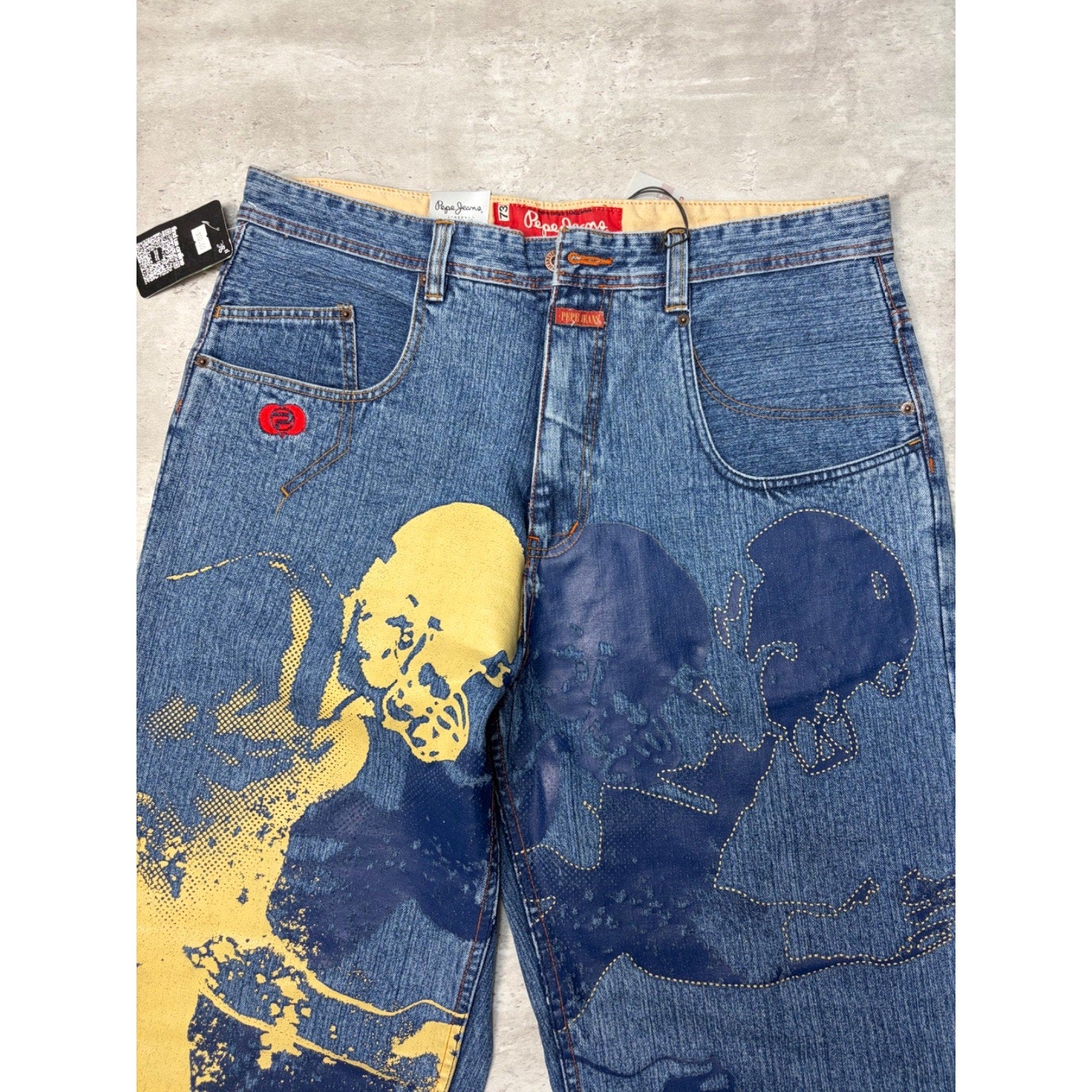Vintage Y2K Pepe Jeans Big Football Graphic Medium Wash Denim Pants Size 38x33