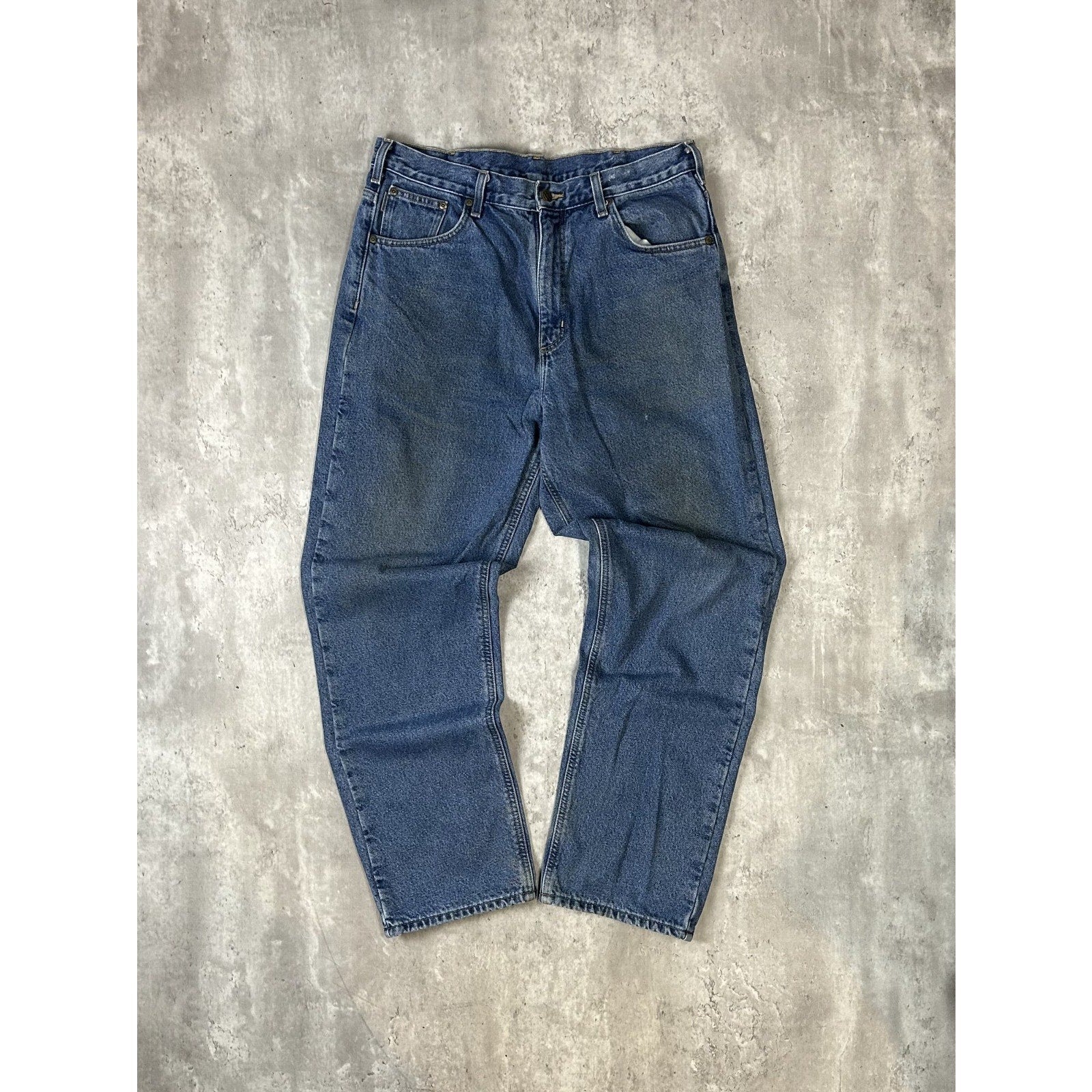 Vintage Carhartt Distressed Medium Wash Denim Workwear Pants Size 35