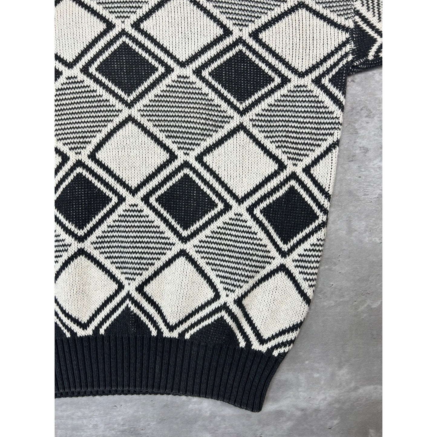 Vintage 90s Ron Chereskin Diamond Checkered Print Knit Sweater Size Large