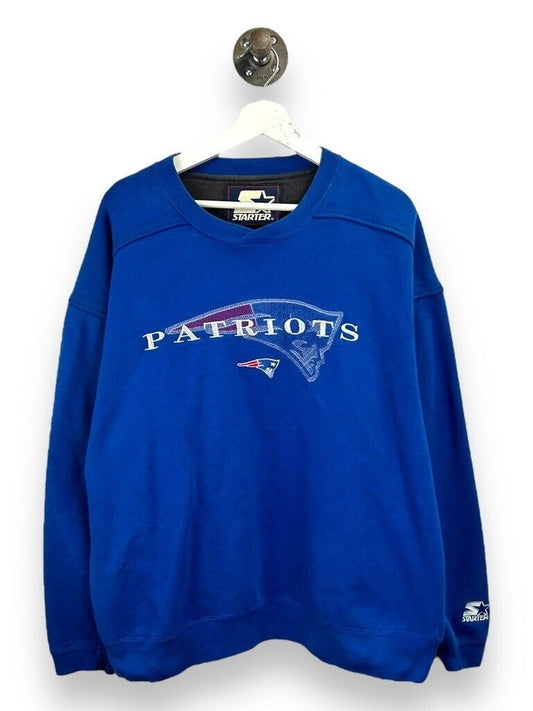 Vtg 90s New England Patriots Embroidered Spellout Starter Sweatshirt Sz Large