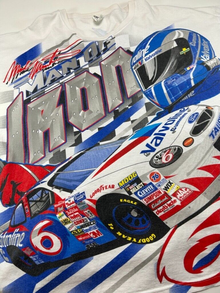 Vintage 90s Mark Martin #6 Man Of Iron Nascar Racing AOP T-Shirt Size 2XL