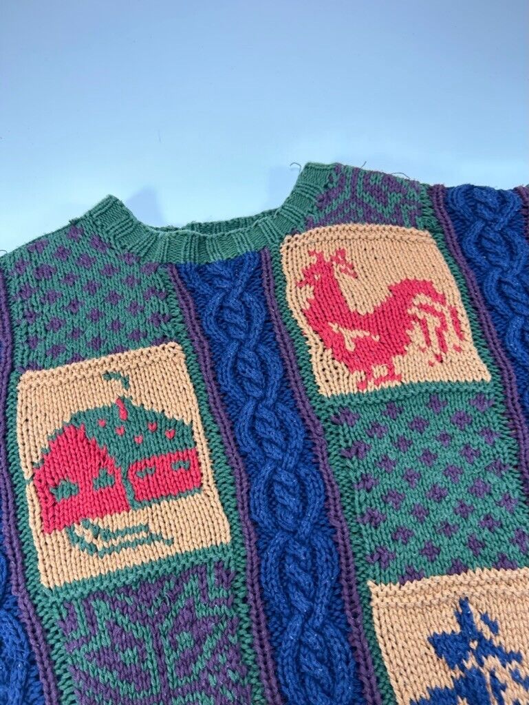 Vintage Tommy Hilfiger Cable Knit Graphic Print Sweater Size XL