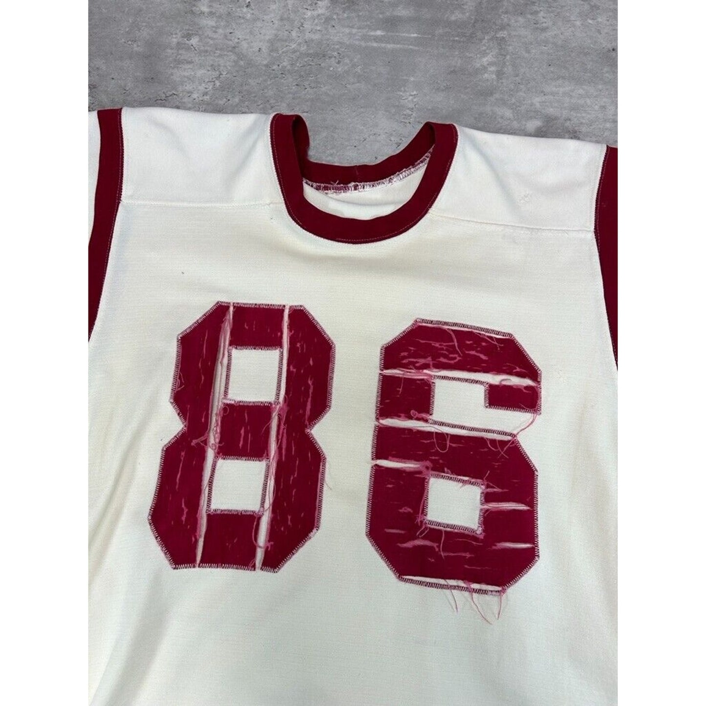 Vintage 1950s Powers #86 Two Tone Striped Football Jersey Size Large White/Red