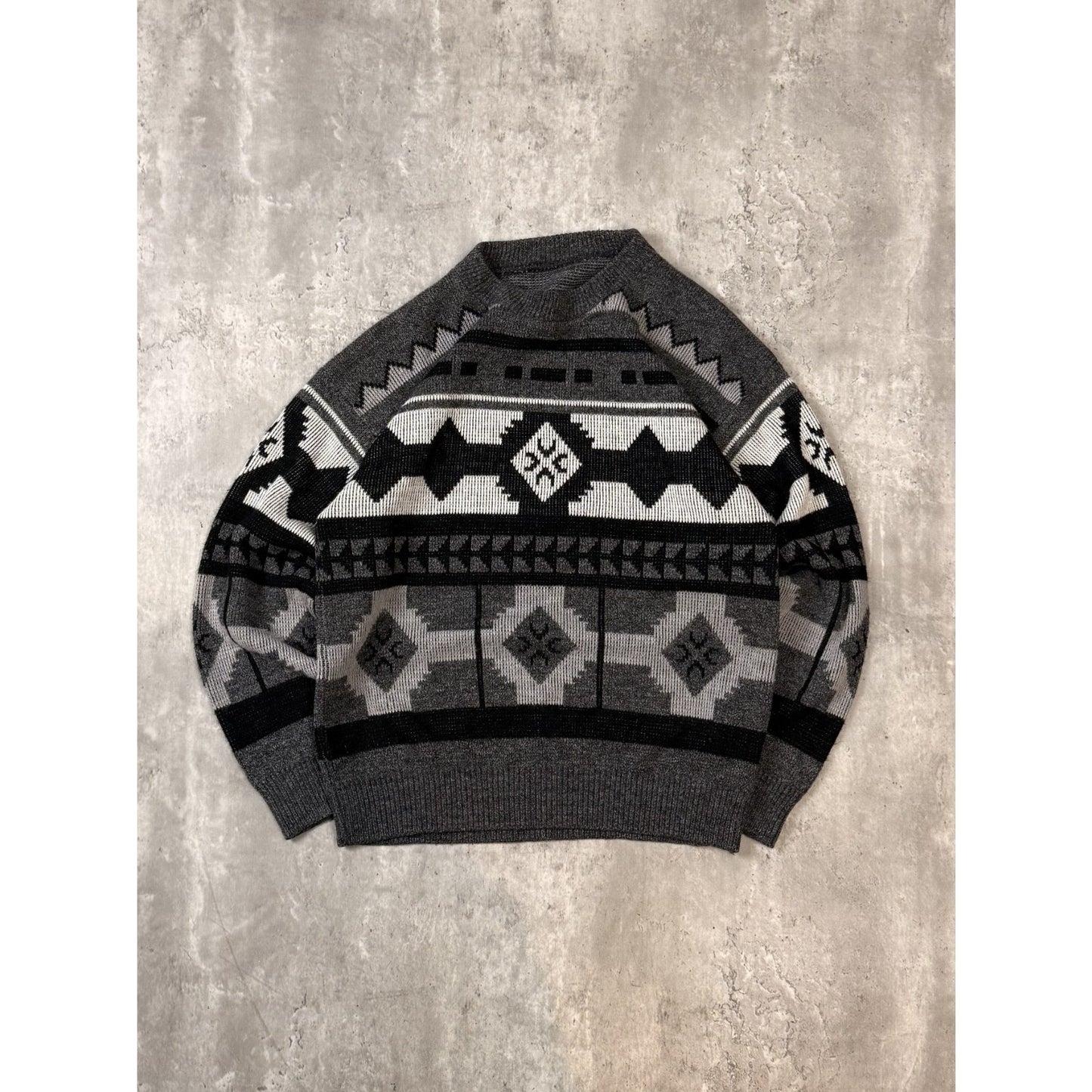 Vintage 80s/90s Abstract Geometric Print Pullover Ribbed Knit Sweater Sz Medium