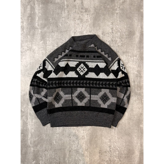 Vintage 80s/90s Abstract Geometric Print Pullover Ribbed Knit Sweater Sz Medium