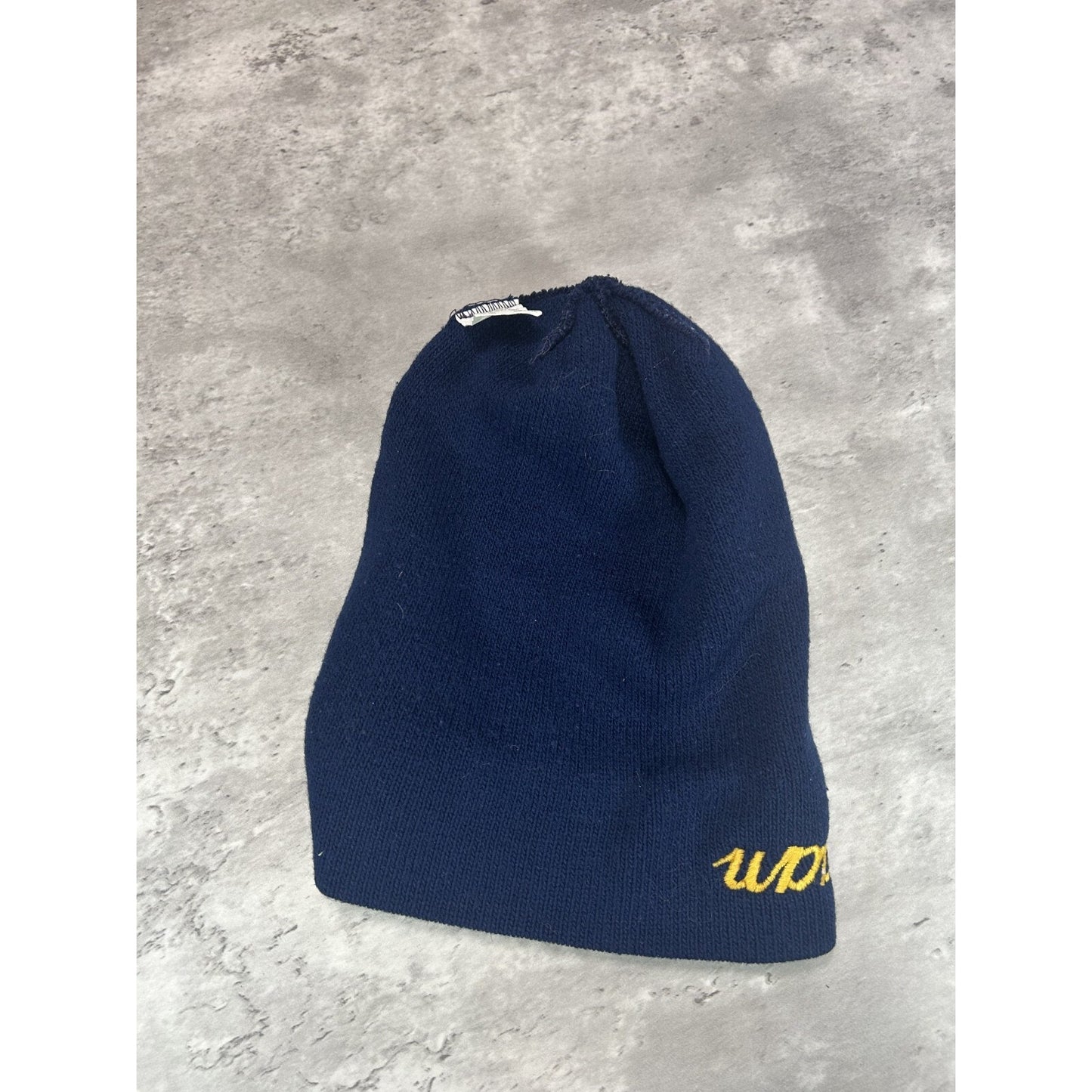 Vintage 90s Michigan Wolverines NCAA Script Spellout Beanie Hat OSFA Blue