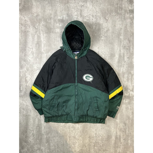 Vintage 90s Green Bay Packers NFL Insulated Full Zip Hooded Jacket Size Large