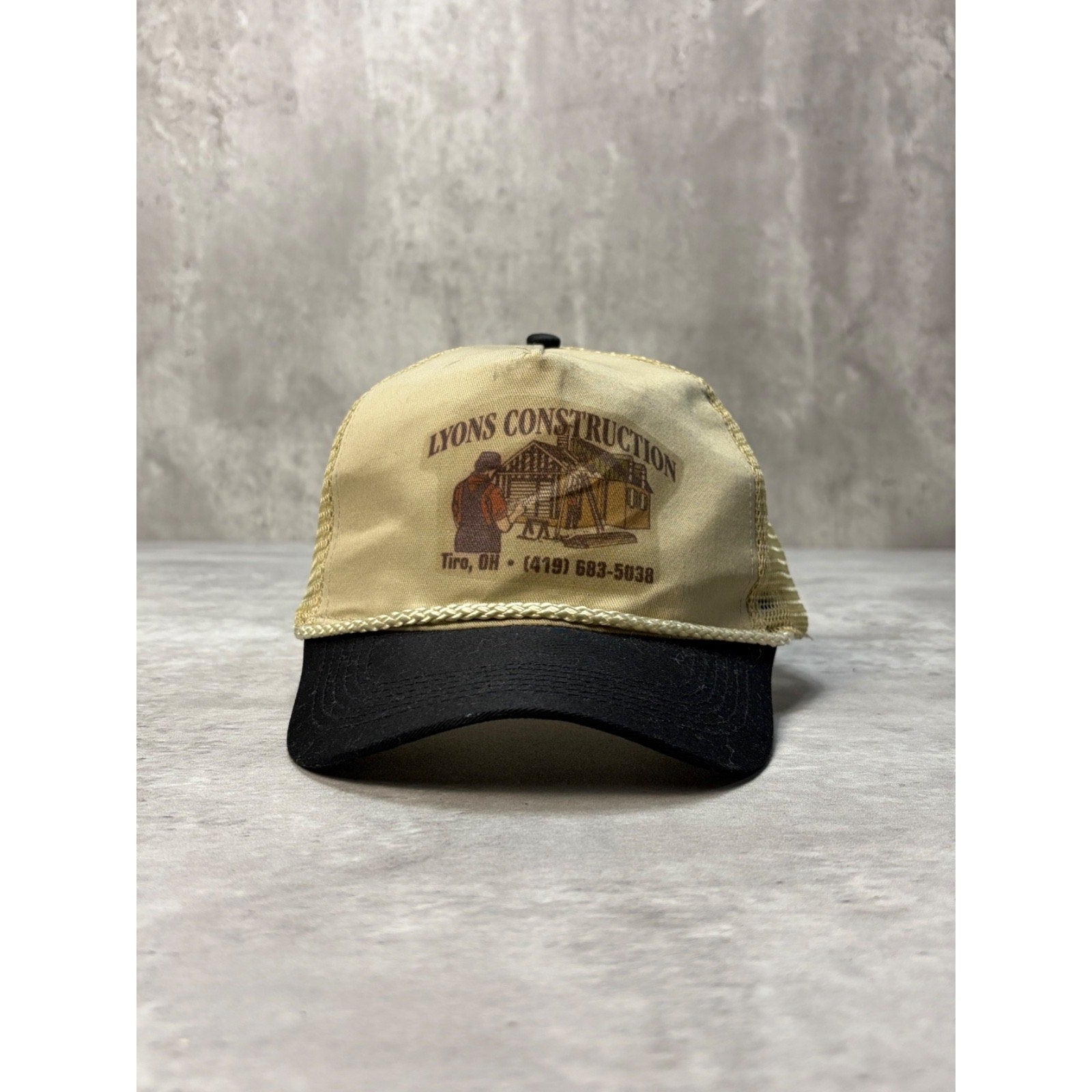 Vintage Lyons Construction Graphic Trucker Snapback Hat OSFA