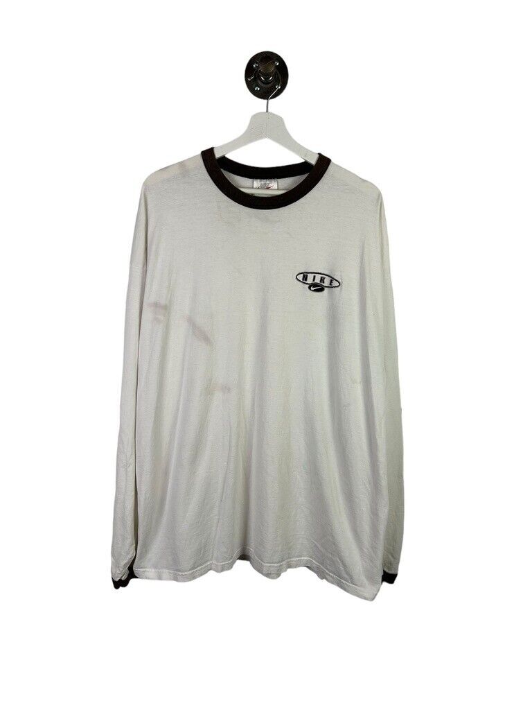Vintage 90s Nike Embroidered Spell Out Mini Swoosh Long Sleeve T-Shirt Size 2XL