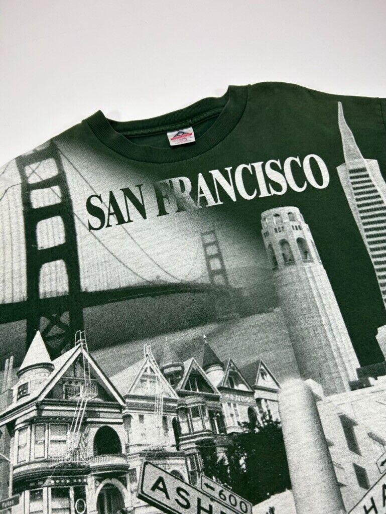 Vintage 90s San Fransisco Graphic Destination AOP Graphic T-Shirt Size Large