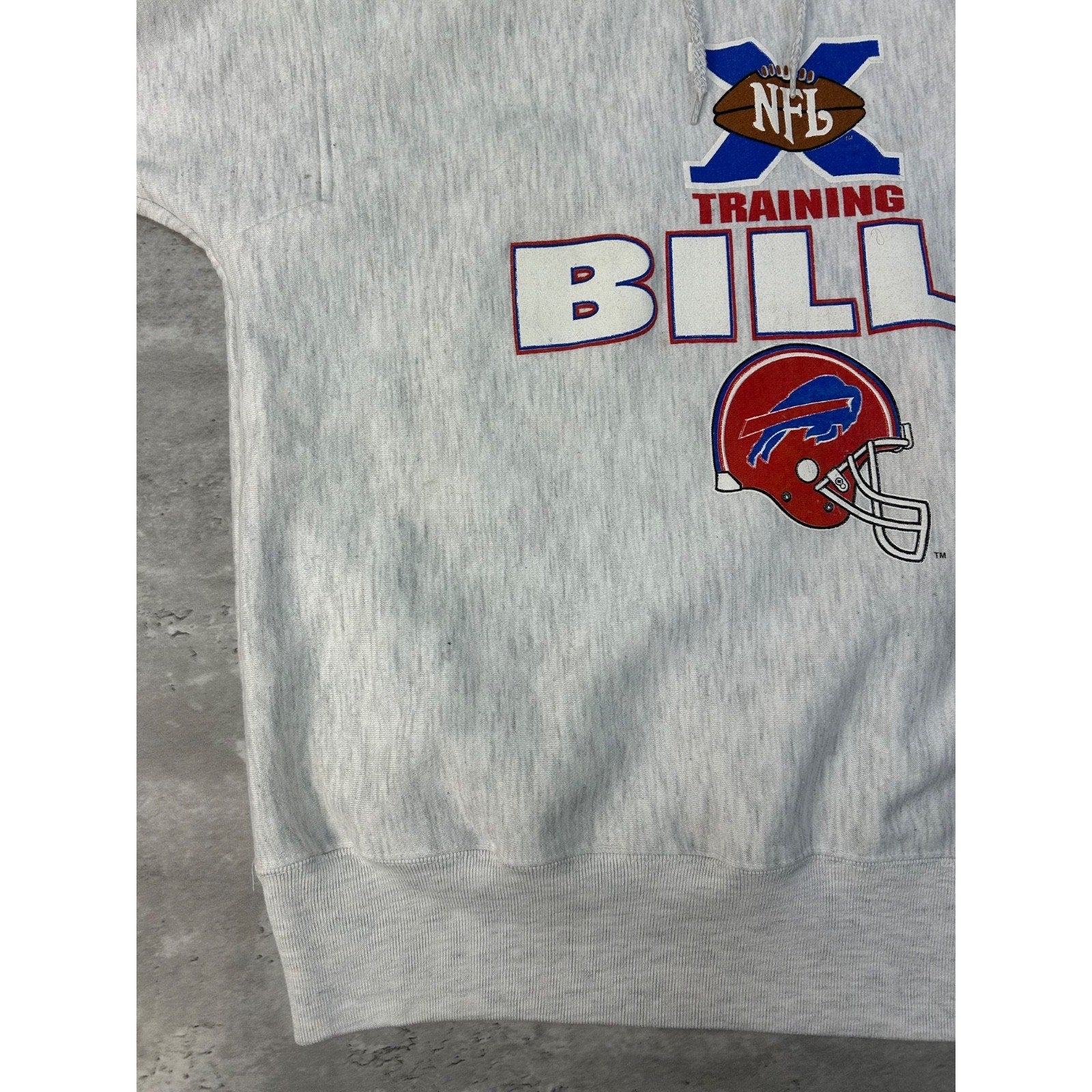 Vintage 1994 Buffalo Bills NFL Training Spellout Hooded Sweatshirt Size Large