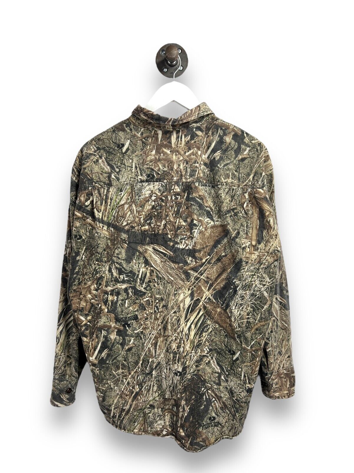 Cabelas Mossy Oak Duck Blind Camo Double Pocket Button Up Shirt Size Large