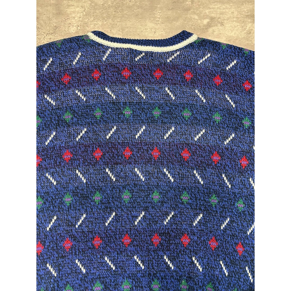 Vintage 90s Van Heusen Abstract Striped Pullover Knit Sweater Size Large Tall