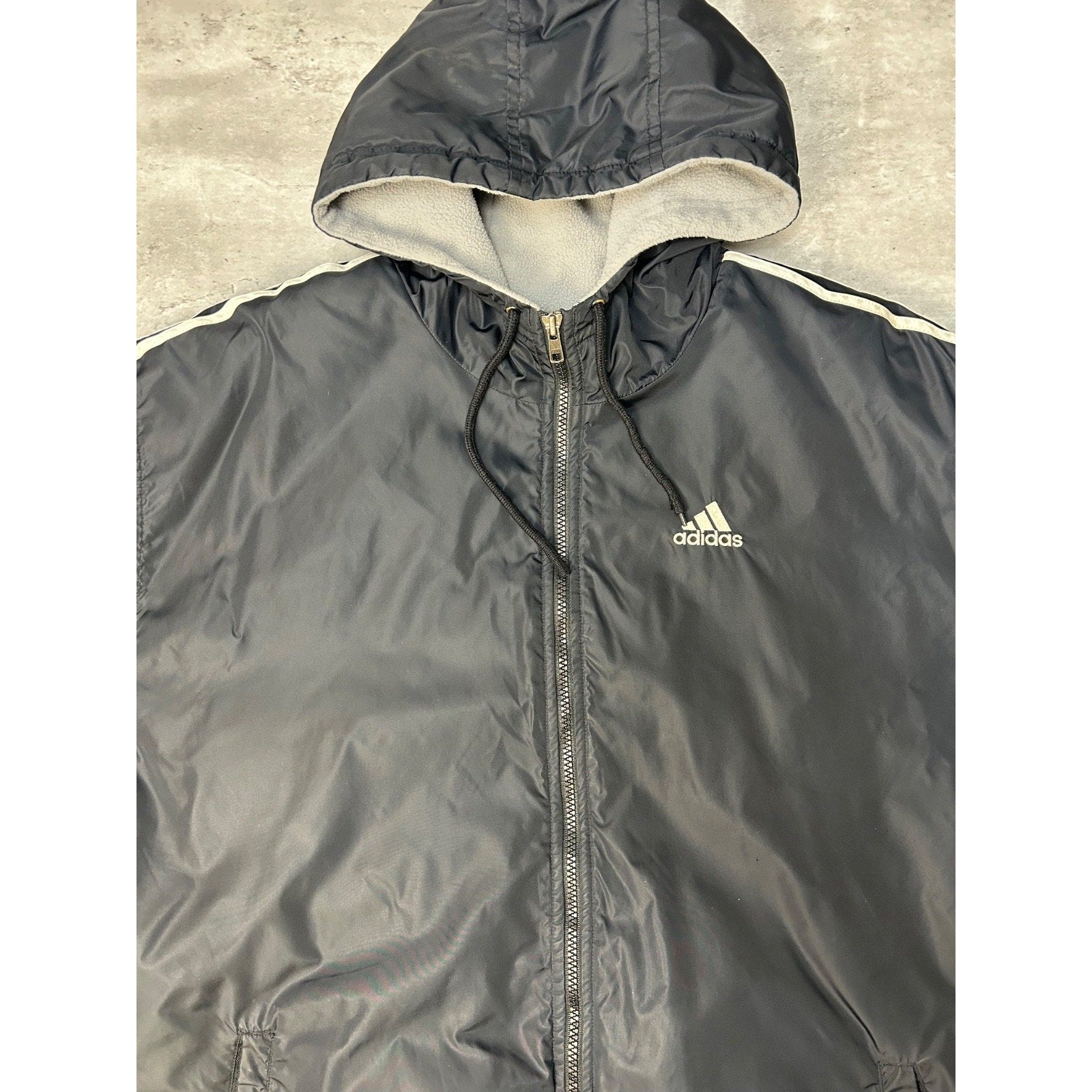 Vintage Adidas Embroidered Logo Nylon Full Zip Hooded Jacket Size Large