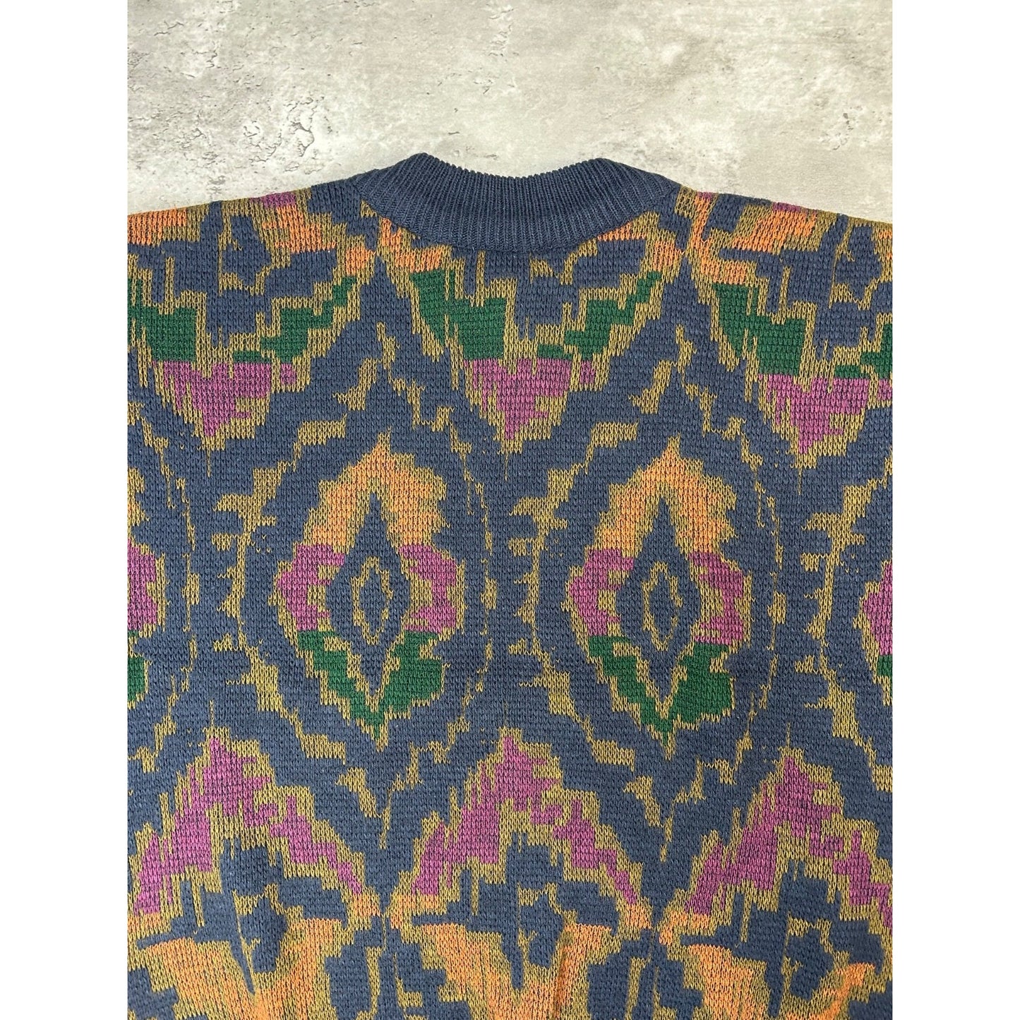 Vintage 90s Abstract Print Pullover Ribbed Knit Sweater Size Large