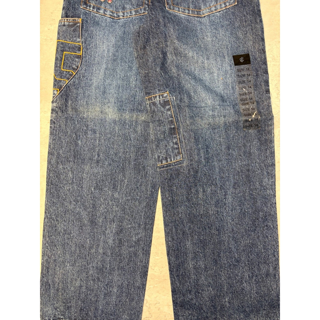 Vintage Y2K Womens Rocawear La Familia Embroidered Medium Wash Denim Pants 26x29