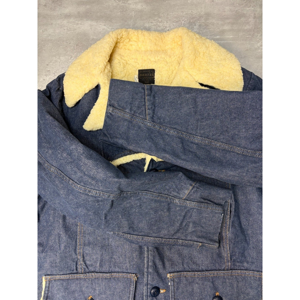 Vintage 1960s Sears Roebucks Dark Wash Denim Sherpa Collar Jacket Size Large