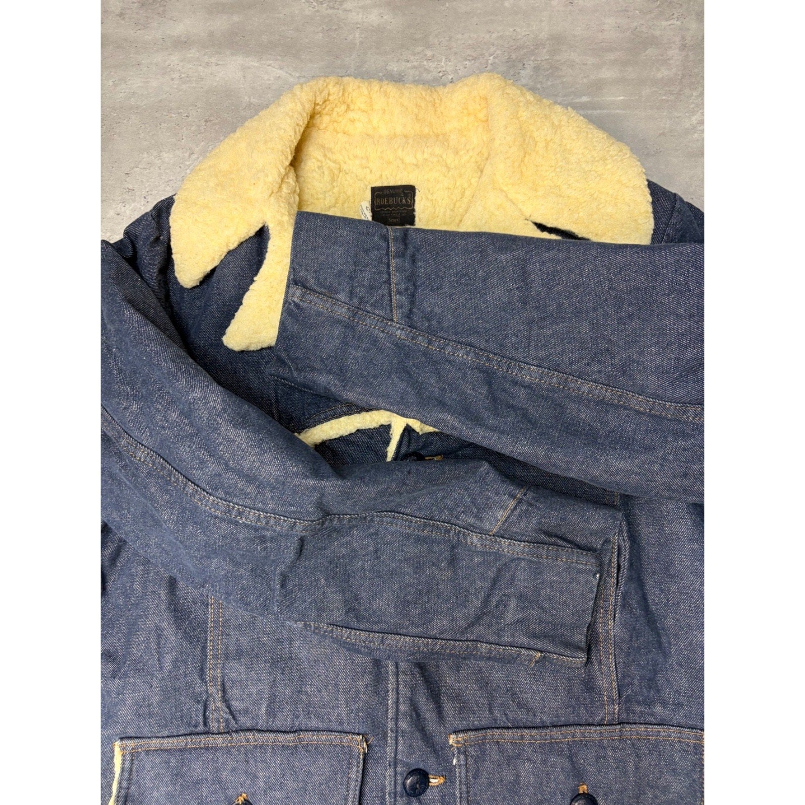 Vintage 1960s Sears Roebucks Dark Wash Denim Sherpa Collar Jacket Size Large