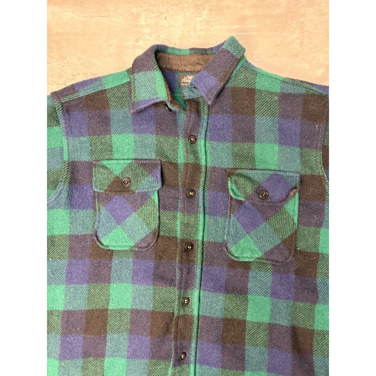 Vintage 1950s/60s King Kobe Heavy Weight Plaid Print Button Up Shirt Size Large