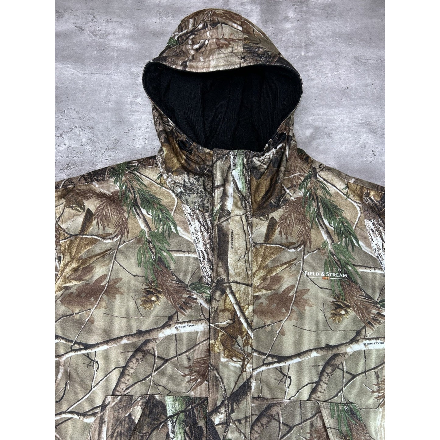 Vintage Field And Streams Realtree Camo Hooded Hunting Jacket Size XL