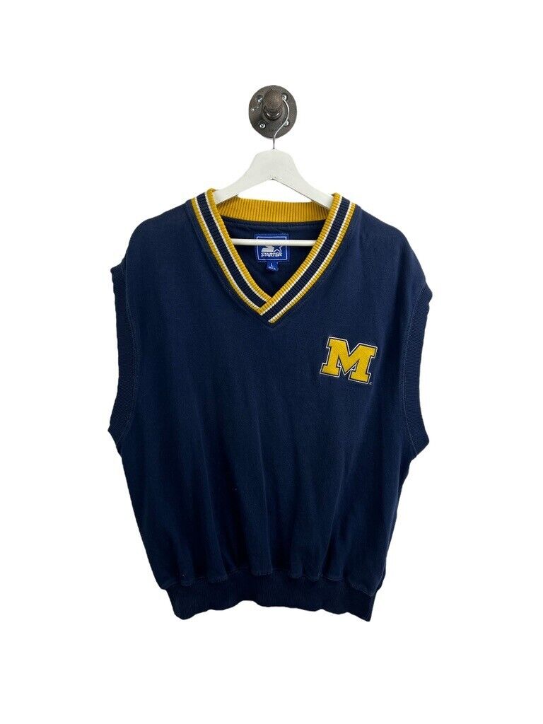 Vintage 90s Michigan Wolverines Starter Embroidered Vest Sweatshirt Size Large