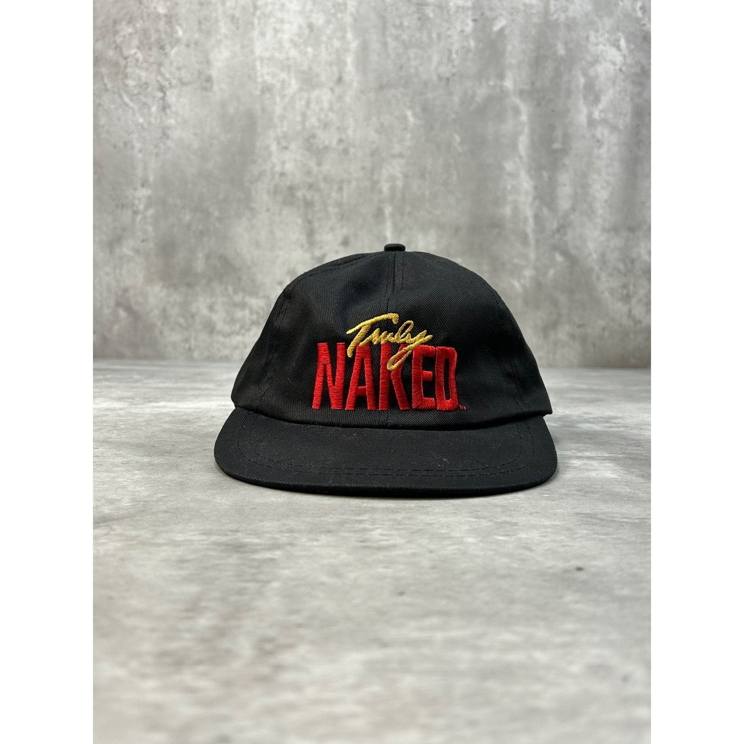 Vintage 90s Truly Naked Embroidered Spellout Drink Promo Strapback Hat OSFA