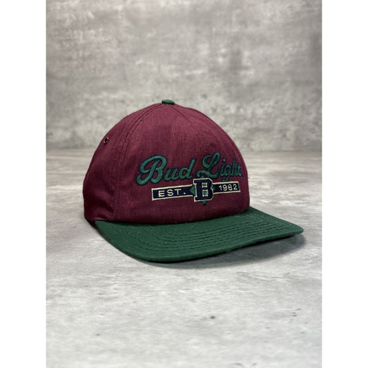 Vintage 90s Bud Light Embroidered Spellout Beer Promo Snapback Hat OSFA