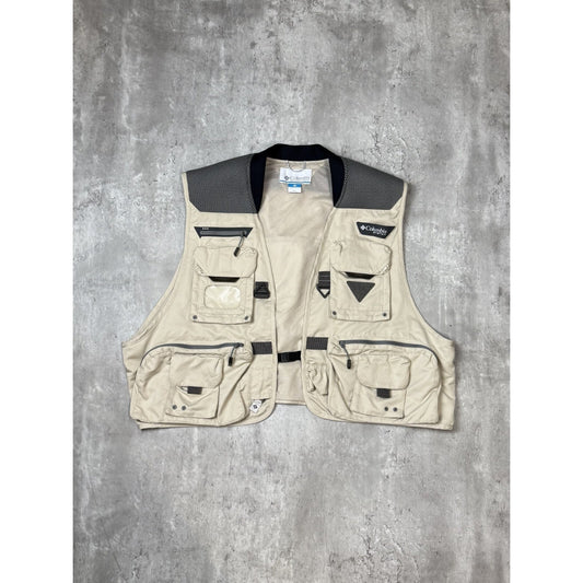 Columbia PFG Multi Pocket Two Tone Fishing Vest Size XL Beige