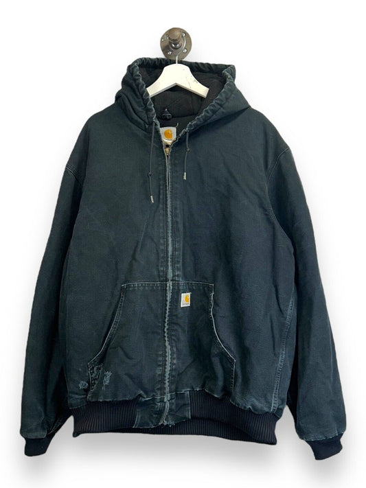 Vintage Carhartt Quilted Lined Canvas Work Wear Hooded Bomber Jacket Size XL