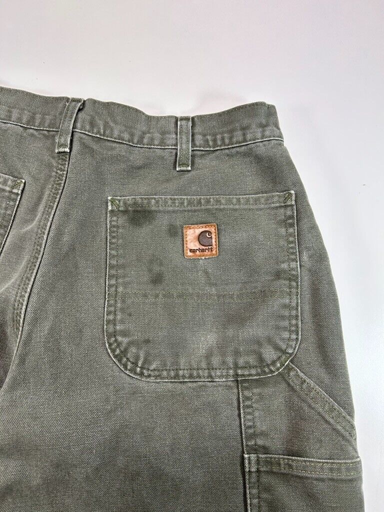 Carhartt Plaid Lined Canvas Workwear Carpenter Pants Size 32 Green