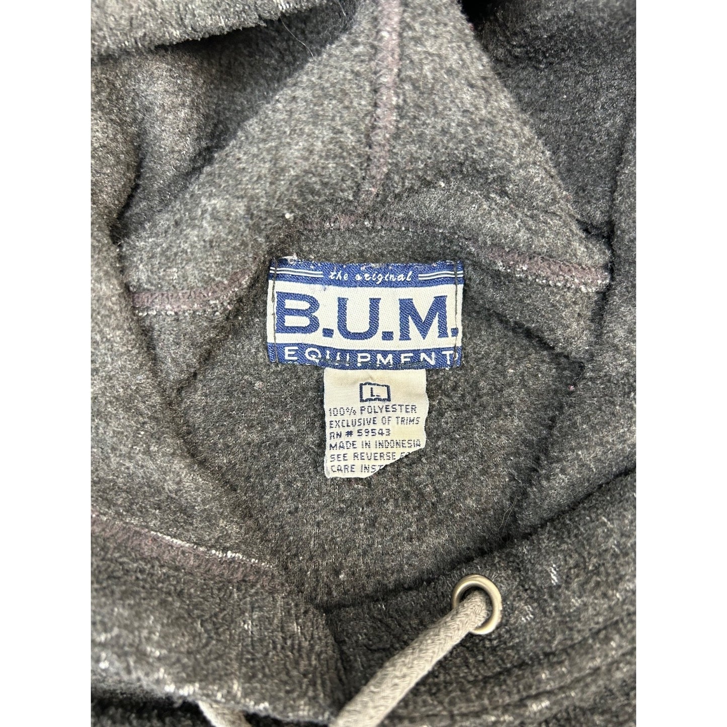 Vintage BUM Equipment Embroidered Spellout Hooded Sweatshirt Size Large Gray