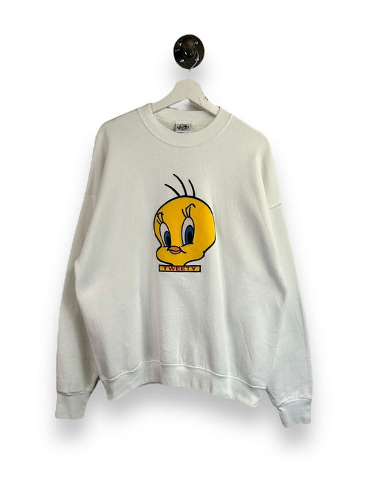 Vintage 1993 Looney Tunes Tweety Bird Embroidered Big Face Sweatshirt Size Large