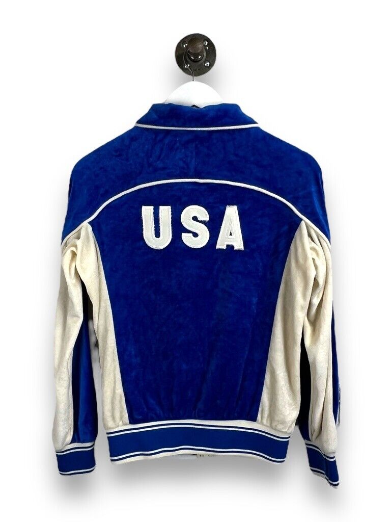 Vintage 1980 Levis USA Olympic Velour Full Zip Track Jacket Size Medium Blue