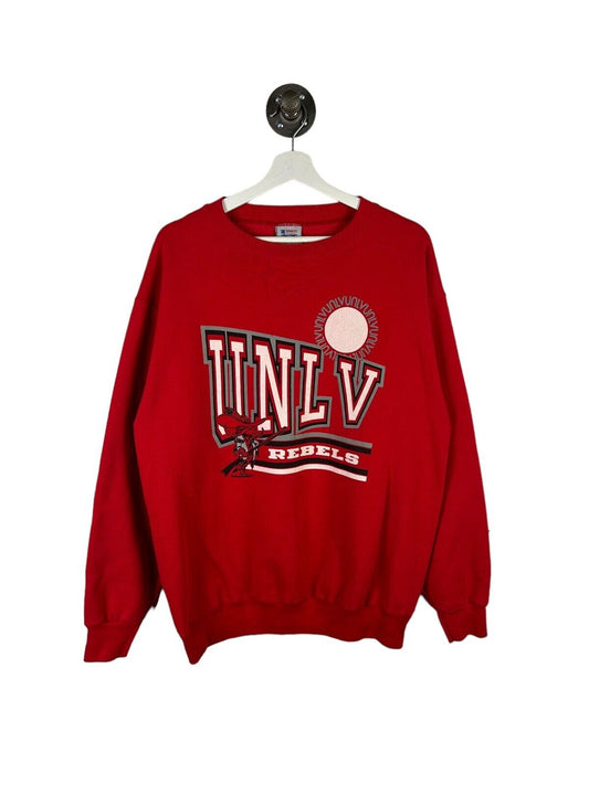 Vintage UNLV Rebels NCAA Big Graphic Logo Spell Out Sweatshirt Size XL Red