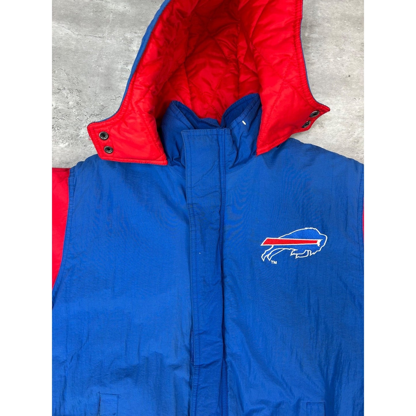 Vintage 90s Buffalo Bills NFL Insulated Embroidered Hooded Jacket Sz Large YOUTH