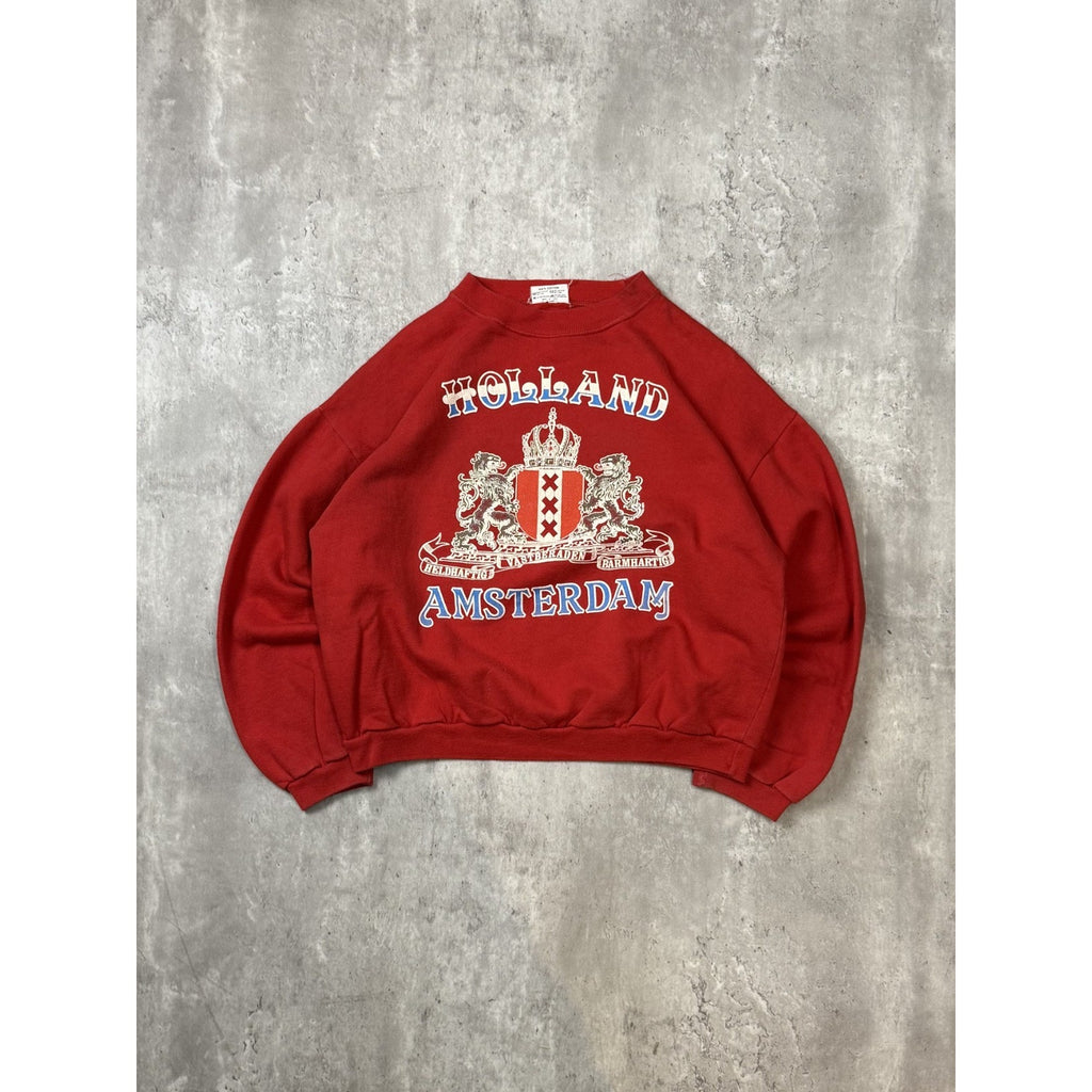 Vintage 80s Holland Amsterdam Graphic Crest Destination Sweatshirt Size Small