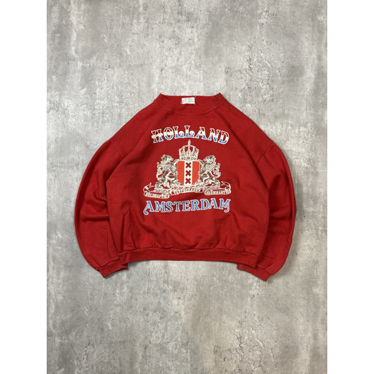 Vintage 80s Holland Amsterdam Graphic Crest Destination Sweatshirt Size Small