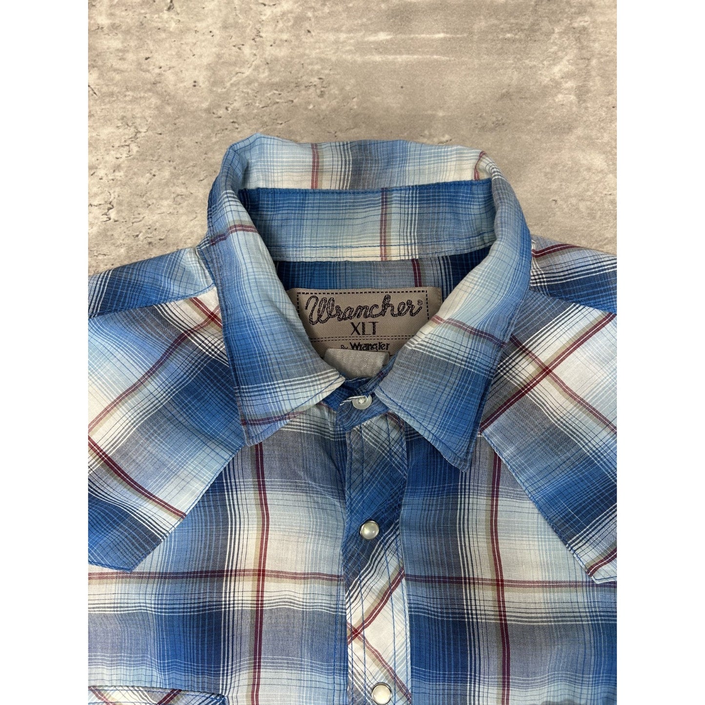 Vintage 80s Wrangler Wrancher Plaid Pearl Snap Short Sleeve Button Up Shirt XLT