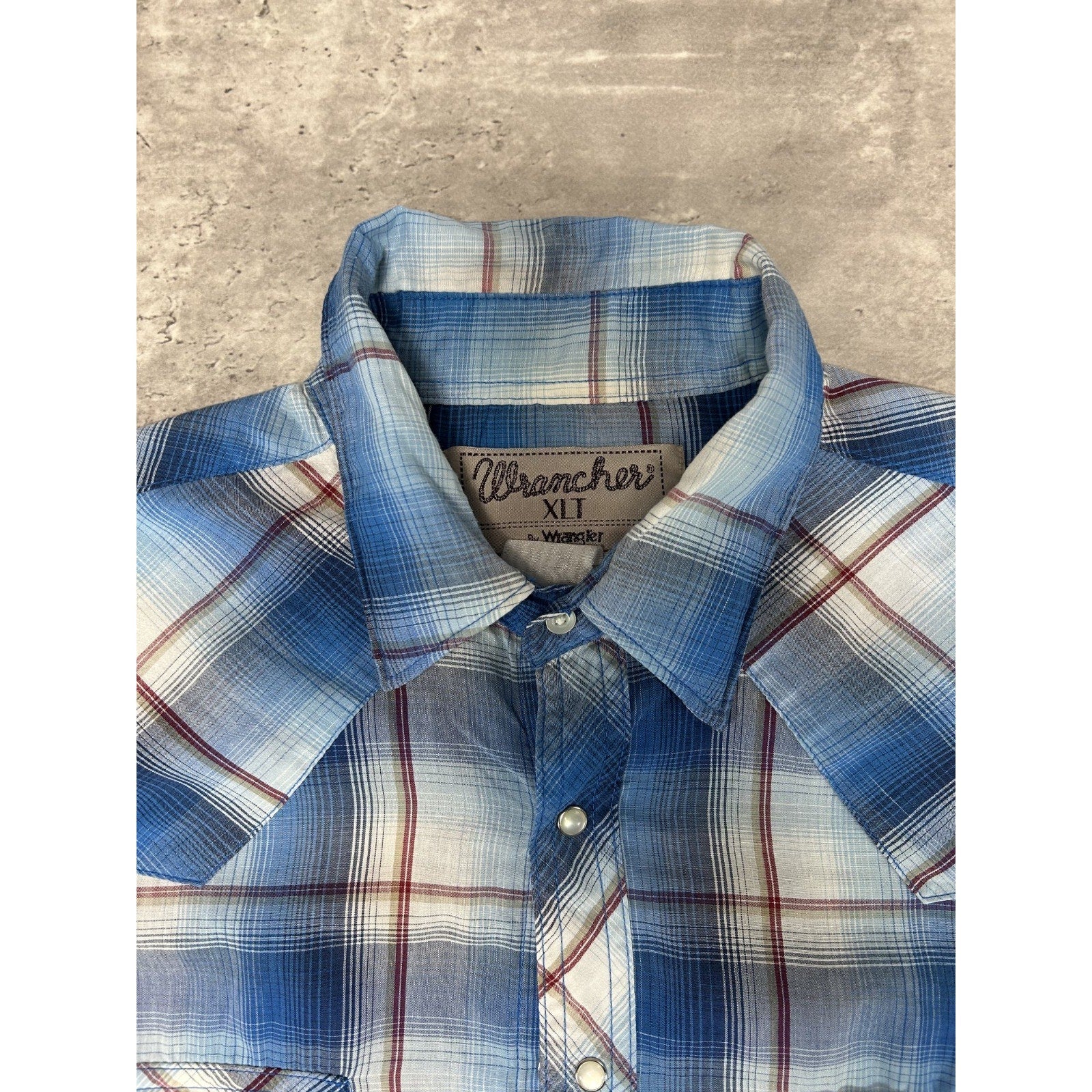 Vintage 80s Wrangler Wrancher Plaid Pearl Snap Short Sleeve Button Up Shirt XLT