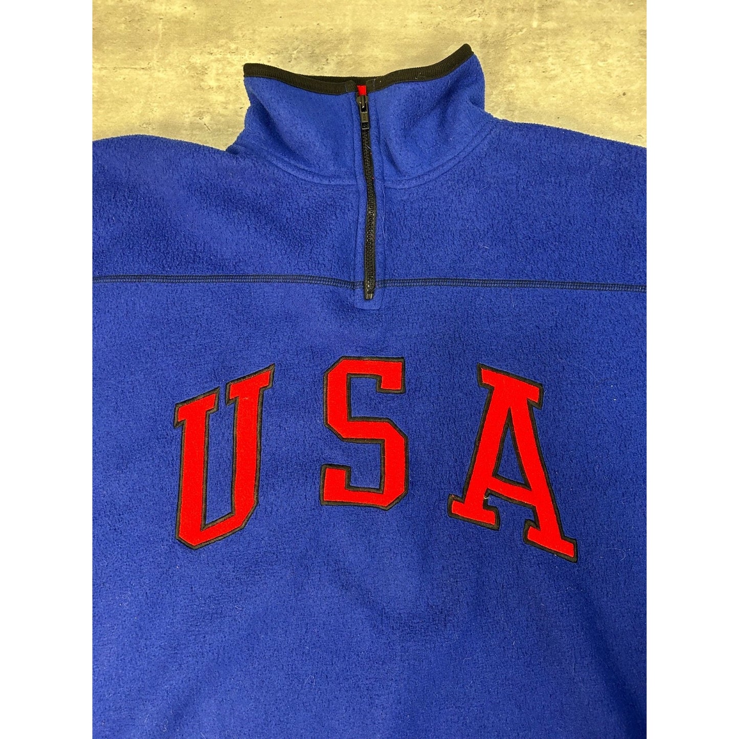 Vintage USA Embroidered Arc Spellout 1/4 Zip Fleece Sweatshirt Size 2XL