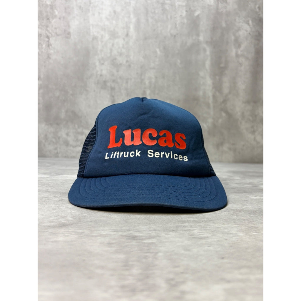 Vintage 80s/90s Lucas Lifttruck Services Spellout Trucker Snapback Hat OSFA