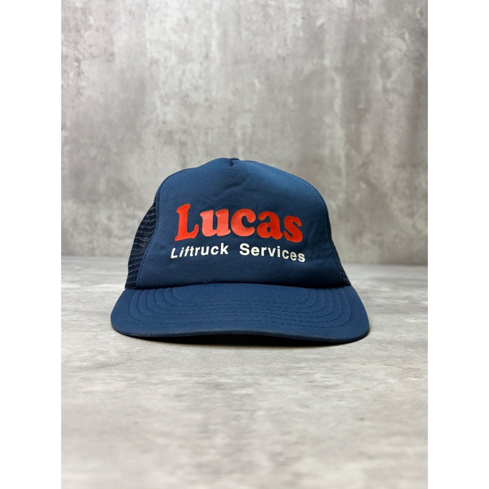 Vintage 80s/90s Lucas Lifttruck Services Spellout Trucker Snapback Hat OSFA