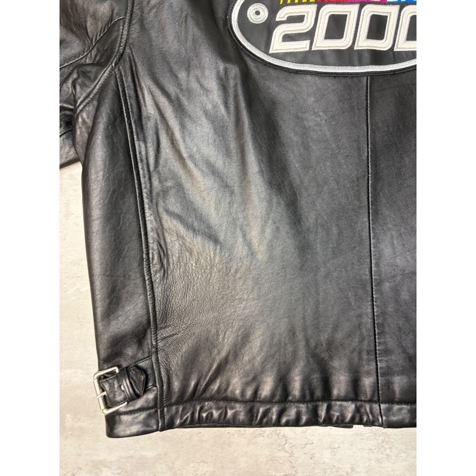 Vintage 2000 Nascar Embroidered Logo Leather Bomber Jacket Size XL