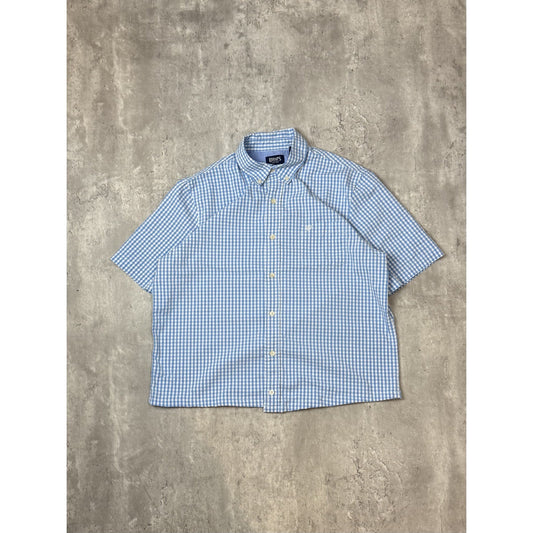 Vintage Chaps Checkered Print Reworked Cropped Button Up Shirt Size Large