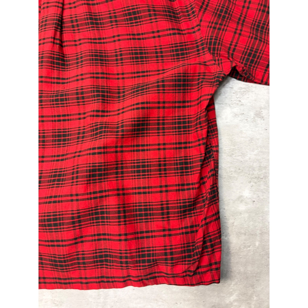 Vintage Tommy Hilfiger Embroidered Crest Plaid Cropped Button Up Shirt Sz Medium
