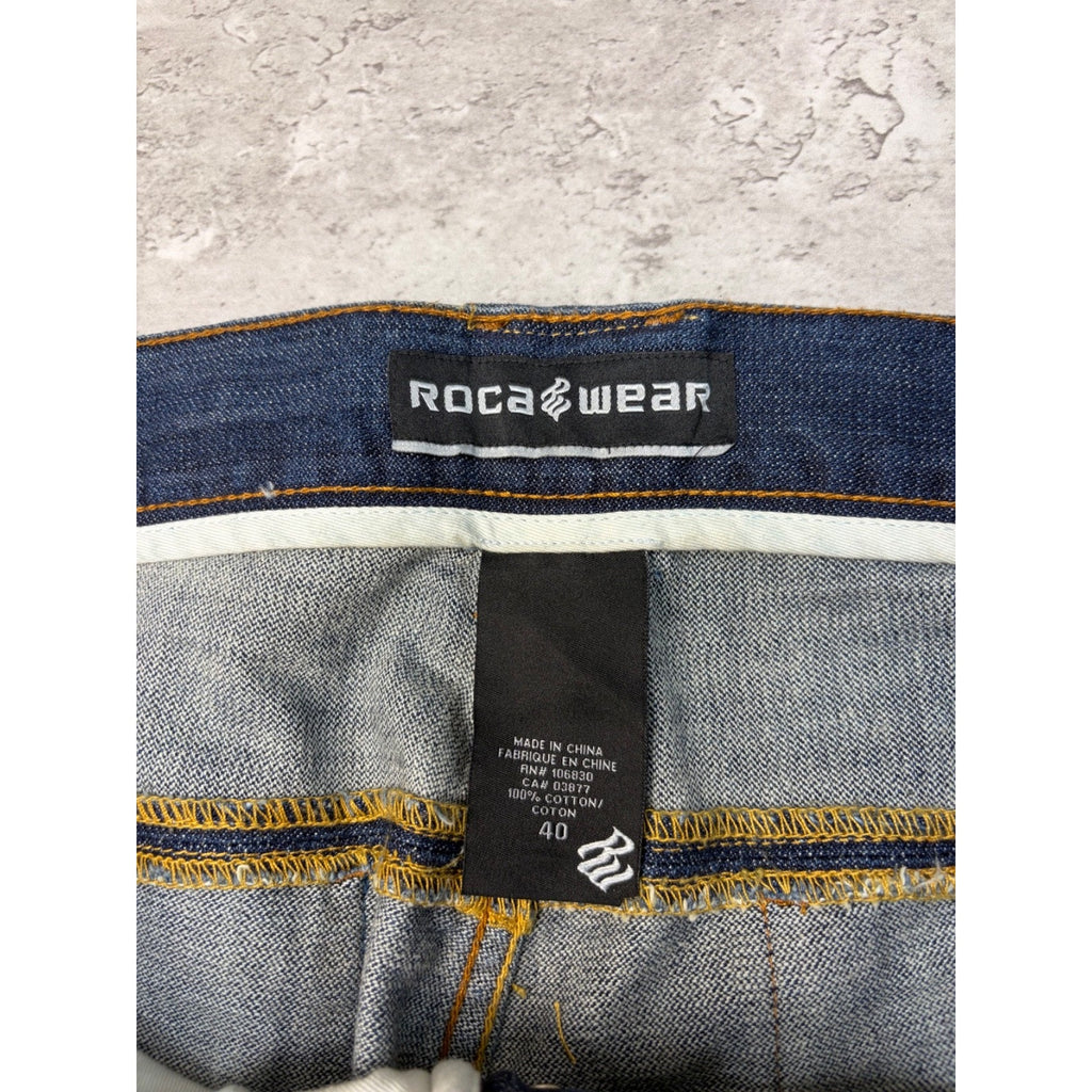 Vintage Y2K Rocawear Embroidered Pocket Dark Wash Denim Pants Size 40x34