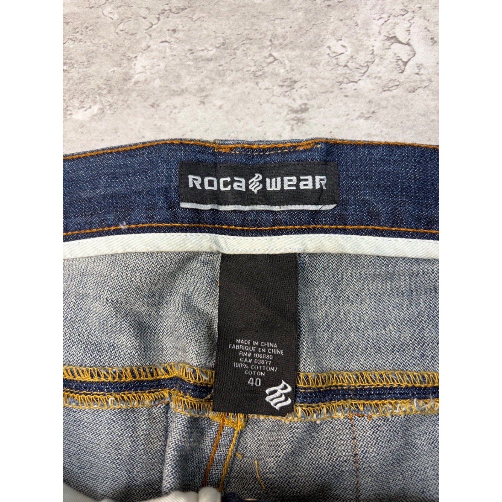 Vintage Y2K Rocawear Embroidered Pocket Dark Wash Denim Pants Size 40x34