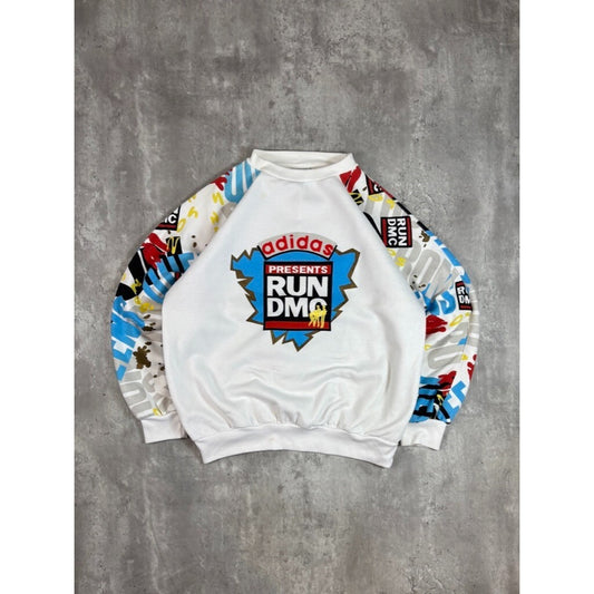 Vintage 80s Adidas RUN DMC Hollis Team Hip Hop Graphic Sweatshirt Size XL White