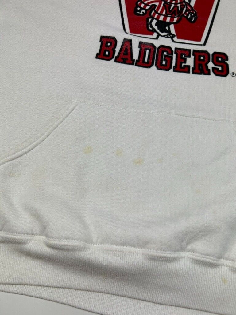 Vintage 80s/90s Wisconsin Badgers NCAA Graphic Logo Hooded Sweatshirt Size XL