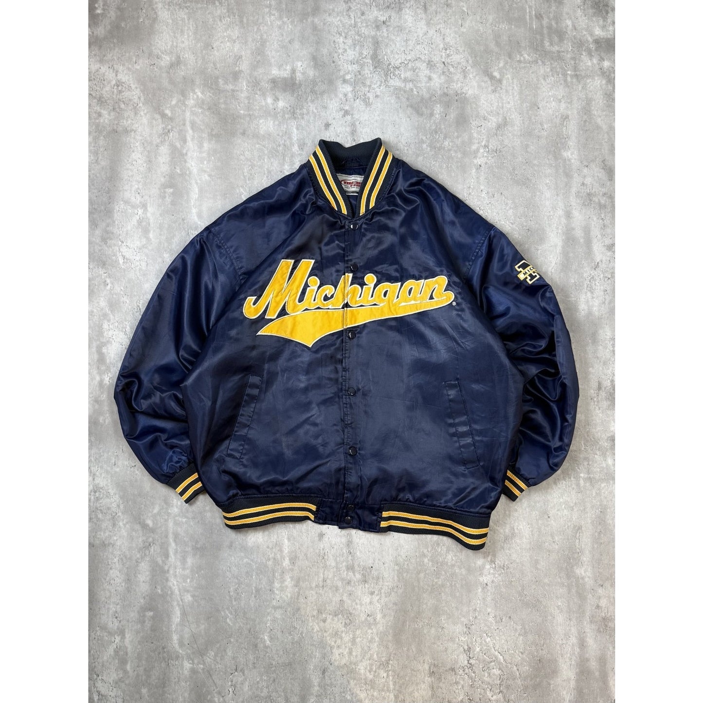 Vintage Michigan Wolverines NCAA Embroidered Bomber Jacket Size XL Blue
